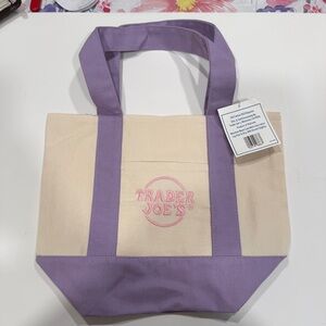 Trader Joe’s Mini Pastel Canvas Tote-2026- Spring- Purple with Pink embroidery